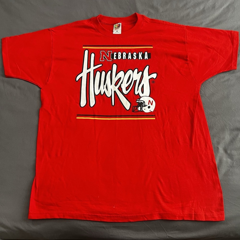 Vintage Nebraska Football T-Shirt Mens XL Red Huskers Fruit‎ Of The Loom Heavy